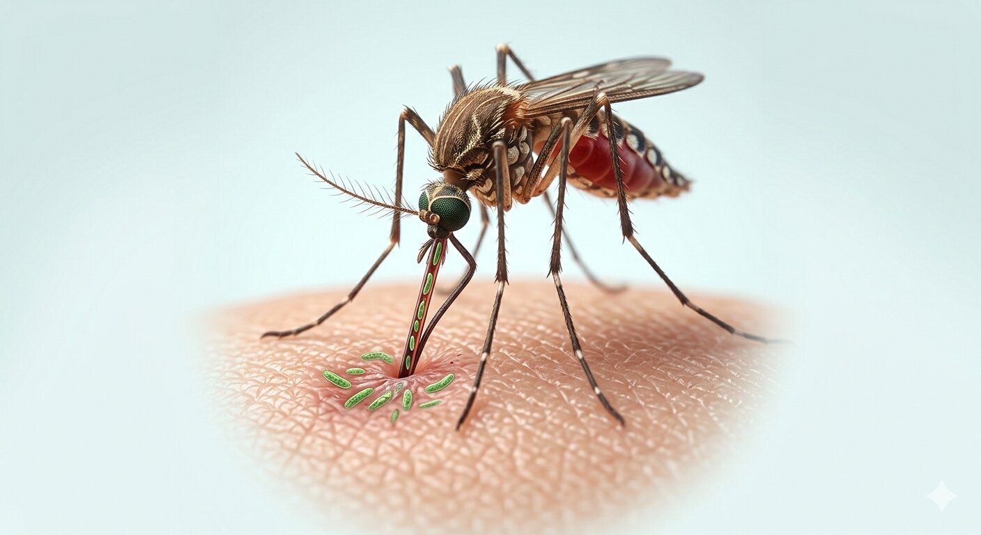 Ilustrasi gigitan nyamuk Anopheles